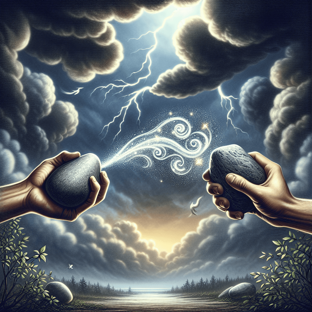 What creates the strange smell of lightning when you smash two rocks together?