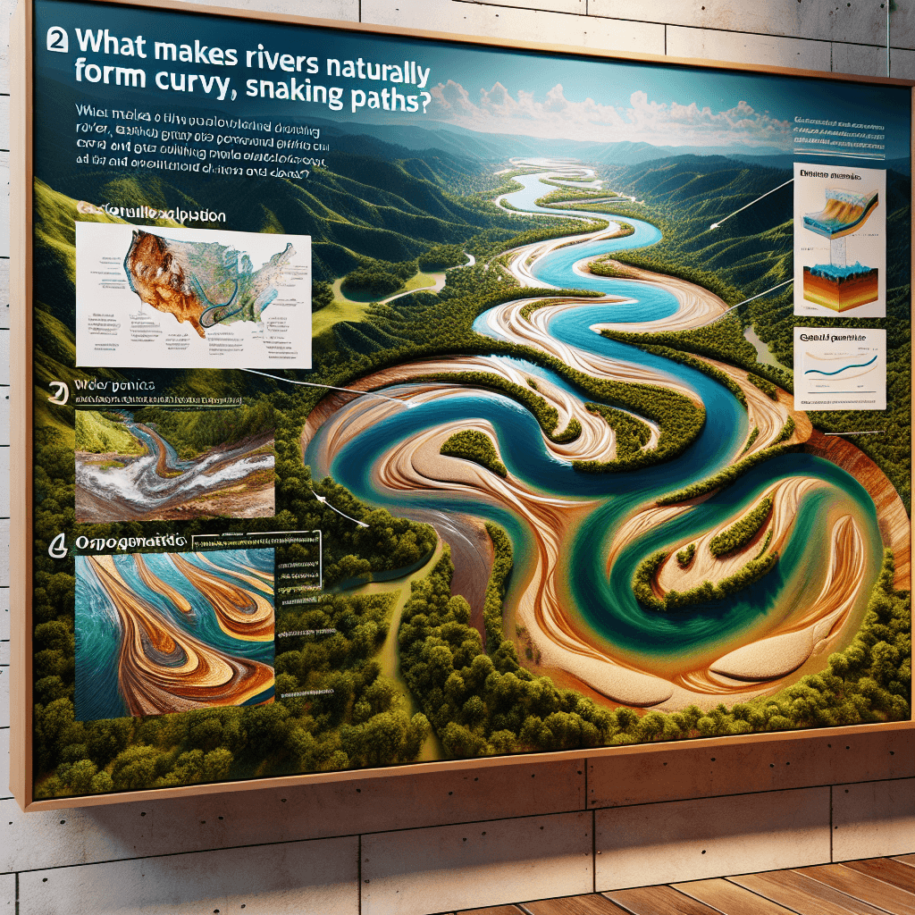 What makes rivers naturally form curvy, snaking paths?