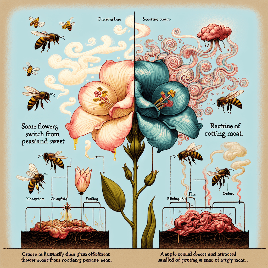 What makes some flowers switch from smelling sweet to smelling like rotting meat?