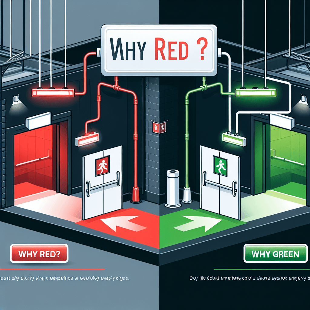 Why are some emergency exit signs red while others are green?