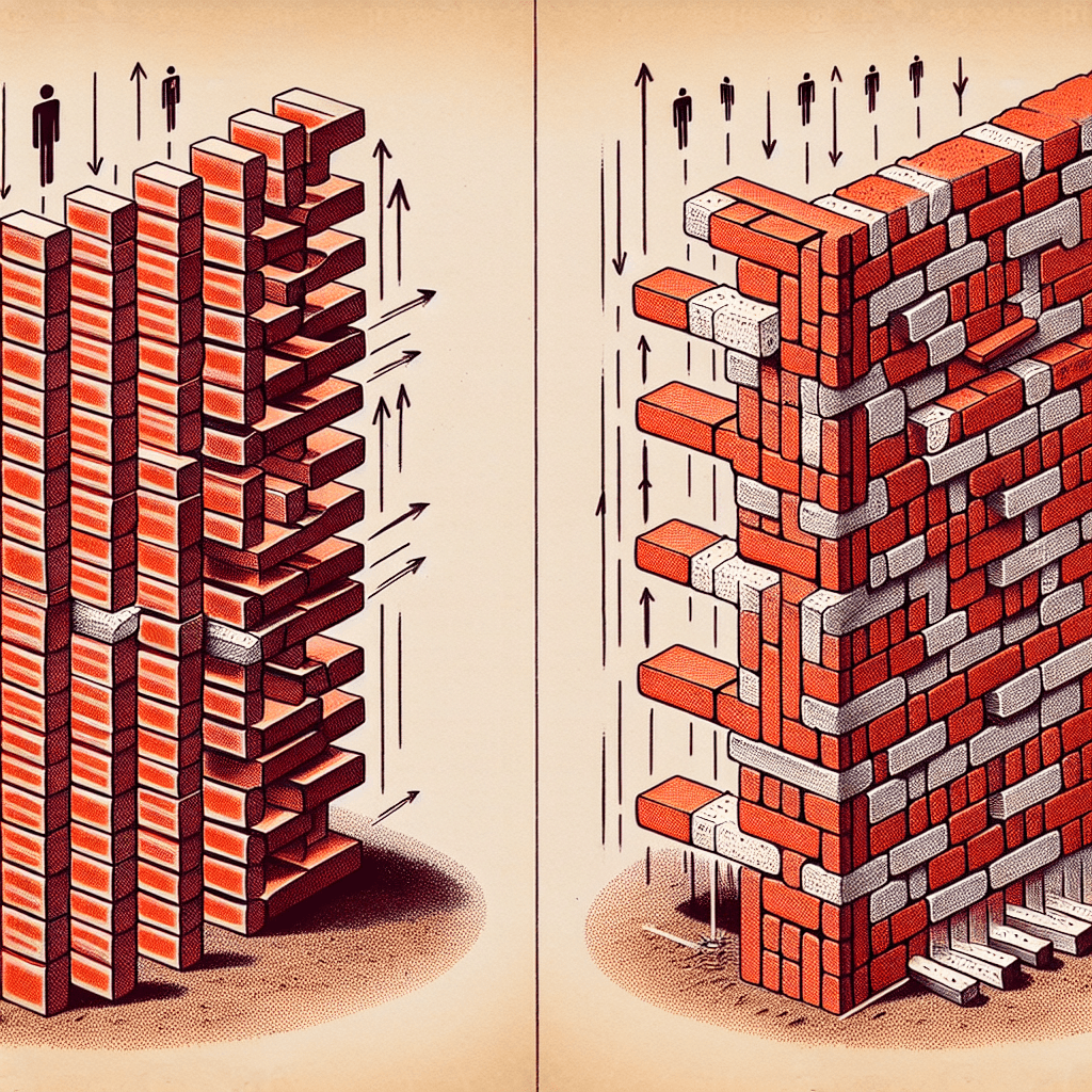 Why are the bricks in a wall staggered instead of stacked in straight columns?