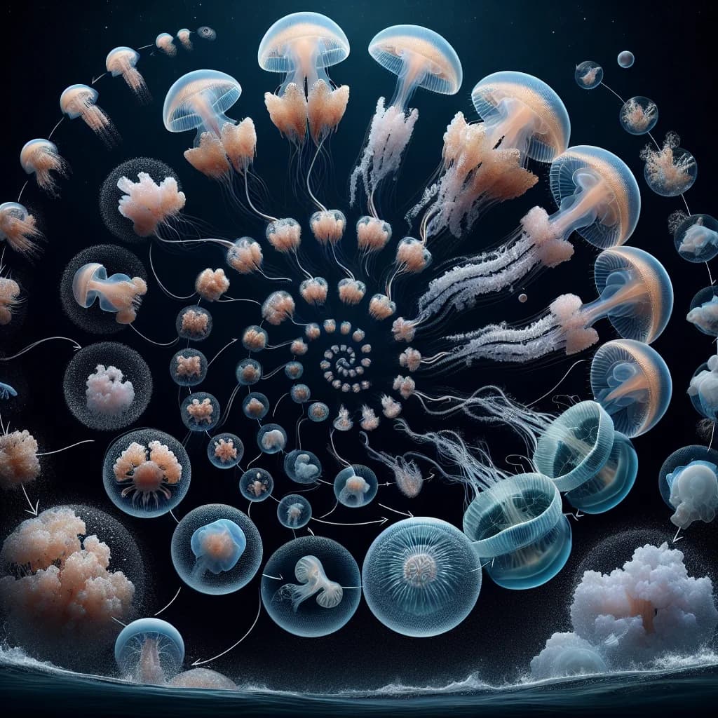 Why can an immortal jellyfish technically live forever by reverting its entire life cycle back to its beginning?