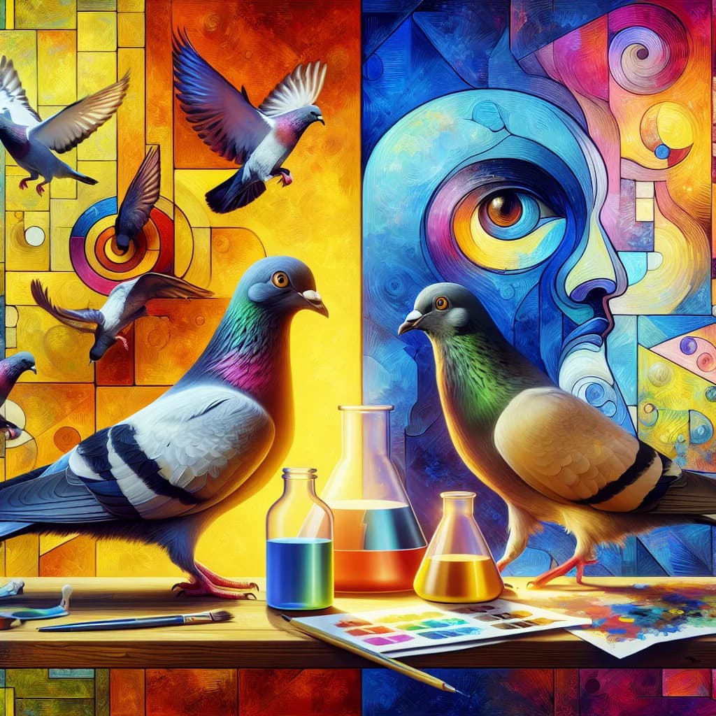 Why did researchers successfully train common pigeons to distinguish between the different painting styles of Picasso and Monet?