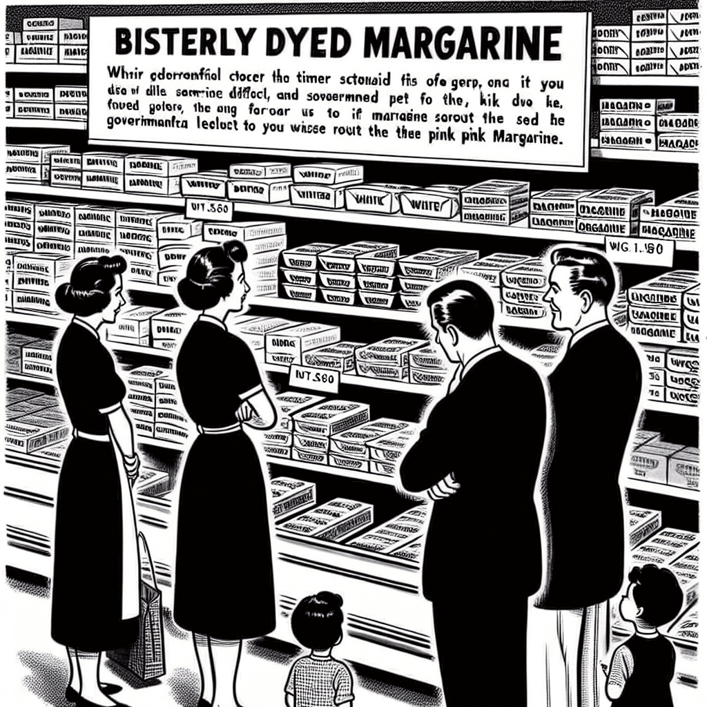 Why did some governments once legally require margarine to be dyed a bright, unappealing shade of pink?