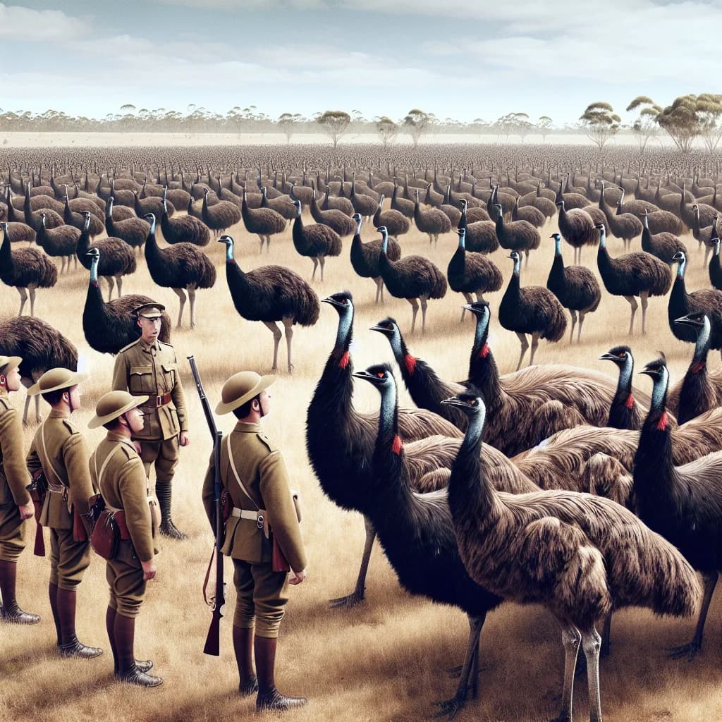 Why did the Australian military once lose a formal war fought against a population of twenty thousand wild emus?