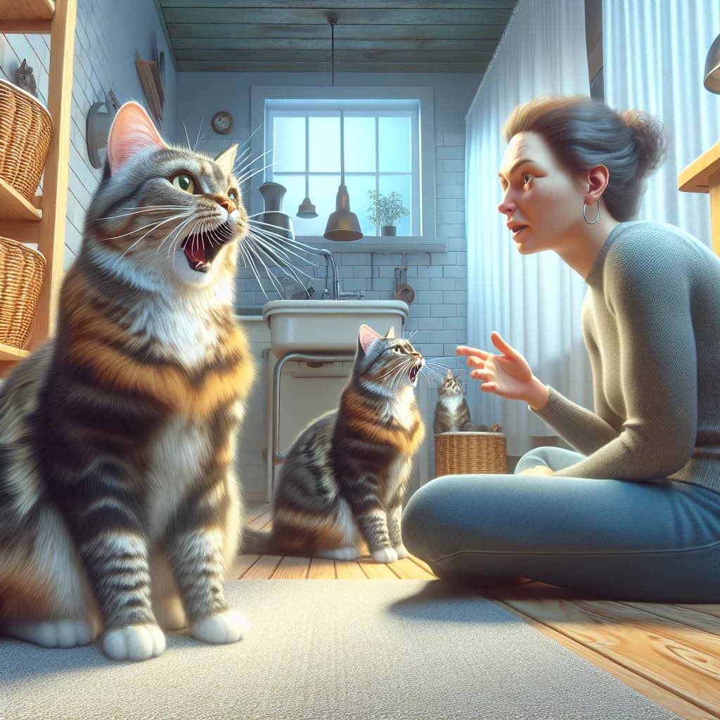 Why do adult domestic cats meow almost exclusively to communicate with humans rather than with other cats?