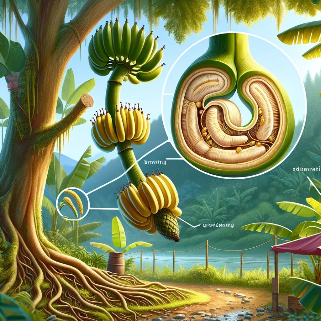 Why do bananas grow in a curved shape pointing upward instead of hanging straight down toward the ground?