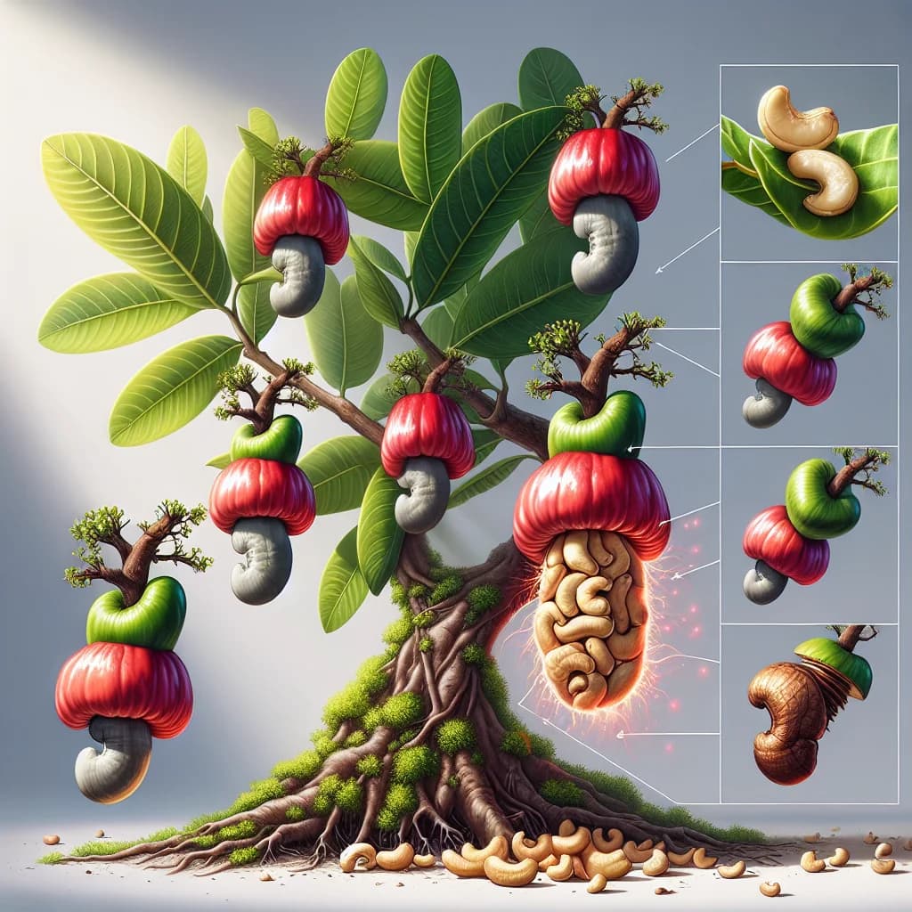 Why do cashews grow on the bottom of cashew apples inside a toxic shell that must be roasted off?