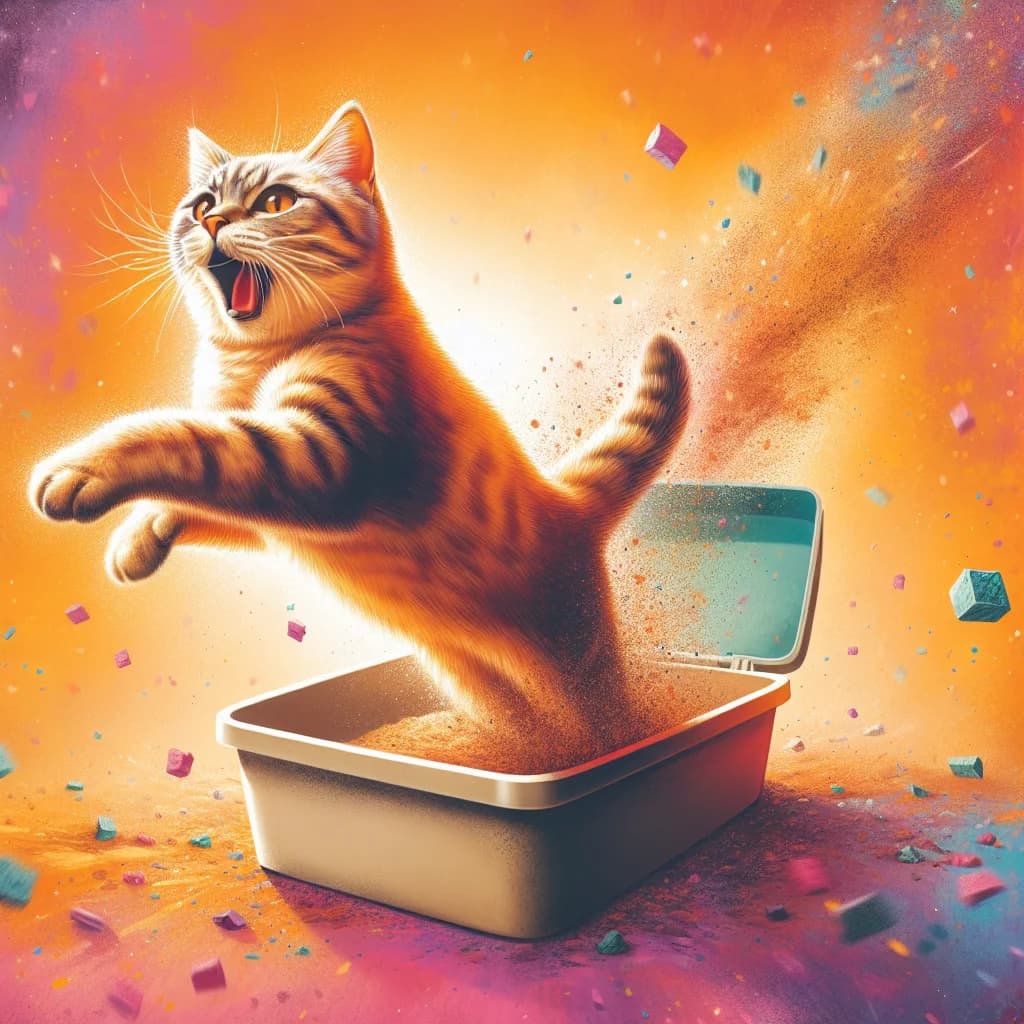 Why do cats experience a sudden burst of energy called zoomies immediately after using the litter box?