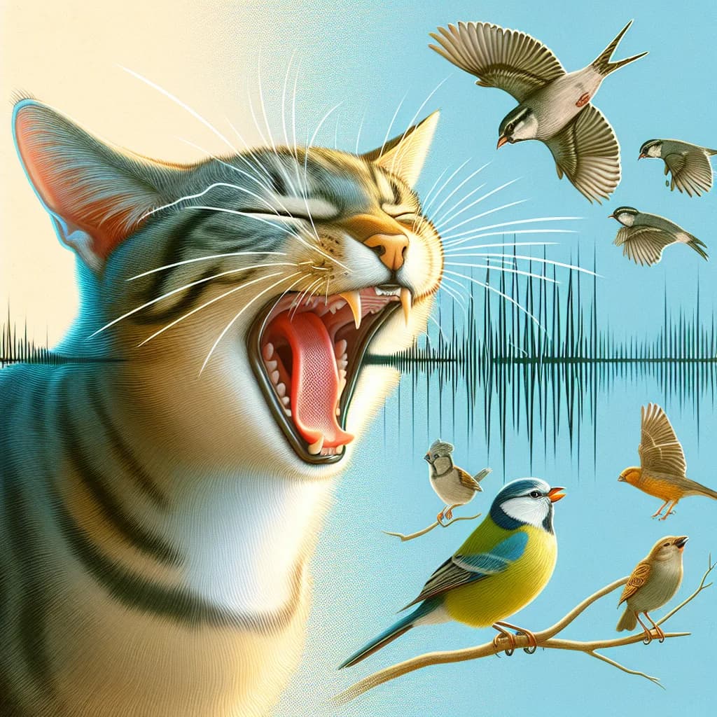 Why do cats produce a rapid chattering noise with their jaws when observing birds they cannot reach?