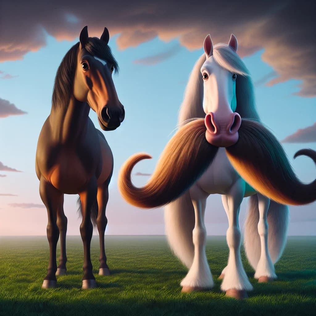 Why do certain pet horse breeds possess the genetic ability to grow long mustaches on their upper lips?