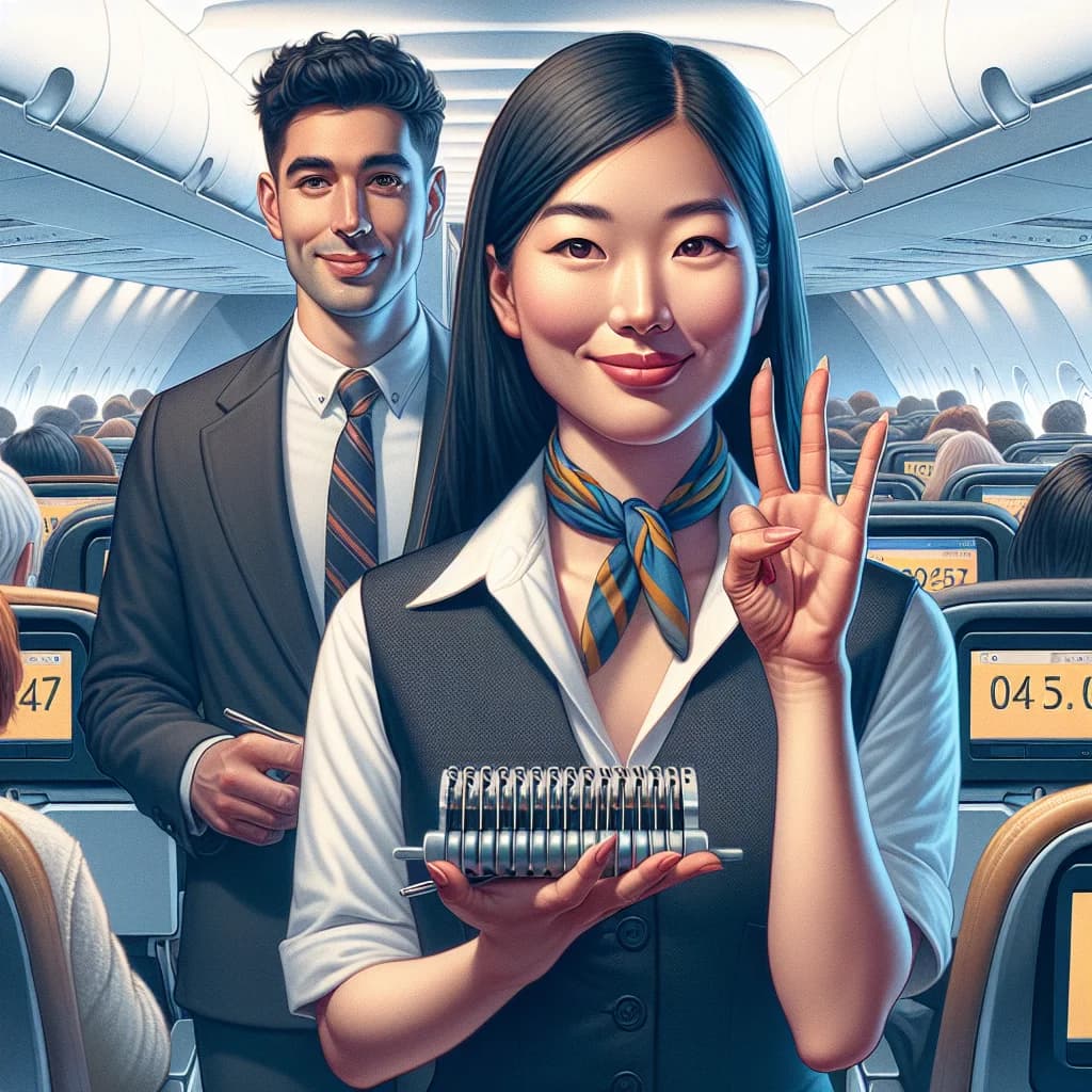 Why do flight attendants keep their hands behind their back while greeting passengers to hide a manual tally counter?