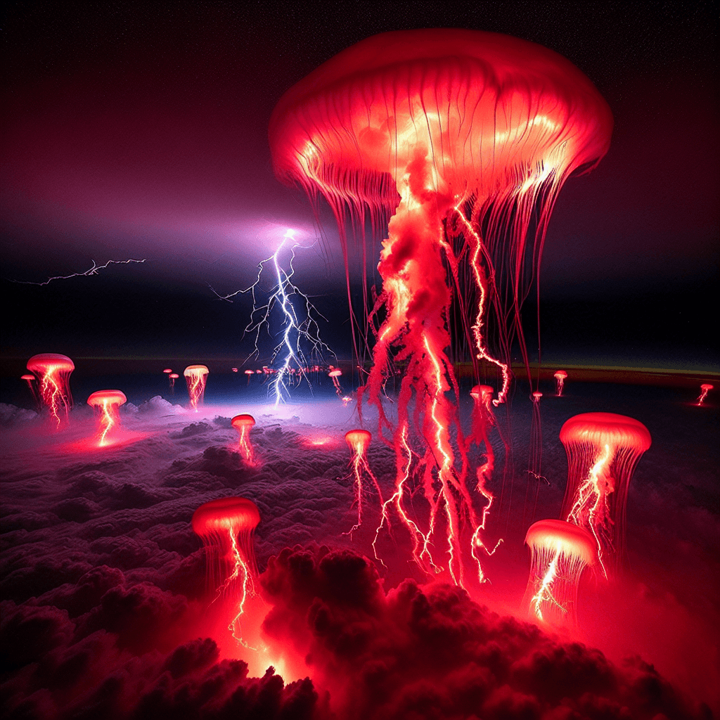 Why do giant jellyfish made of red light briefly flash high above thunderstorms?