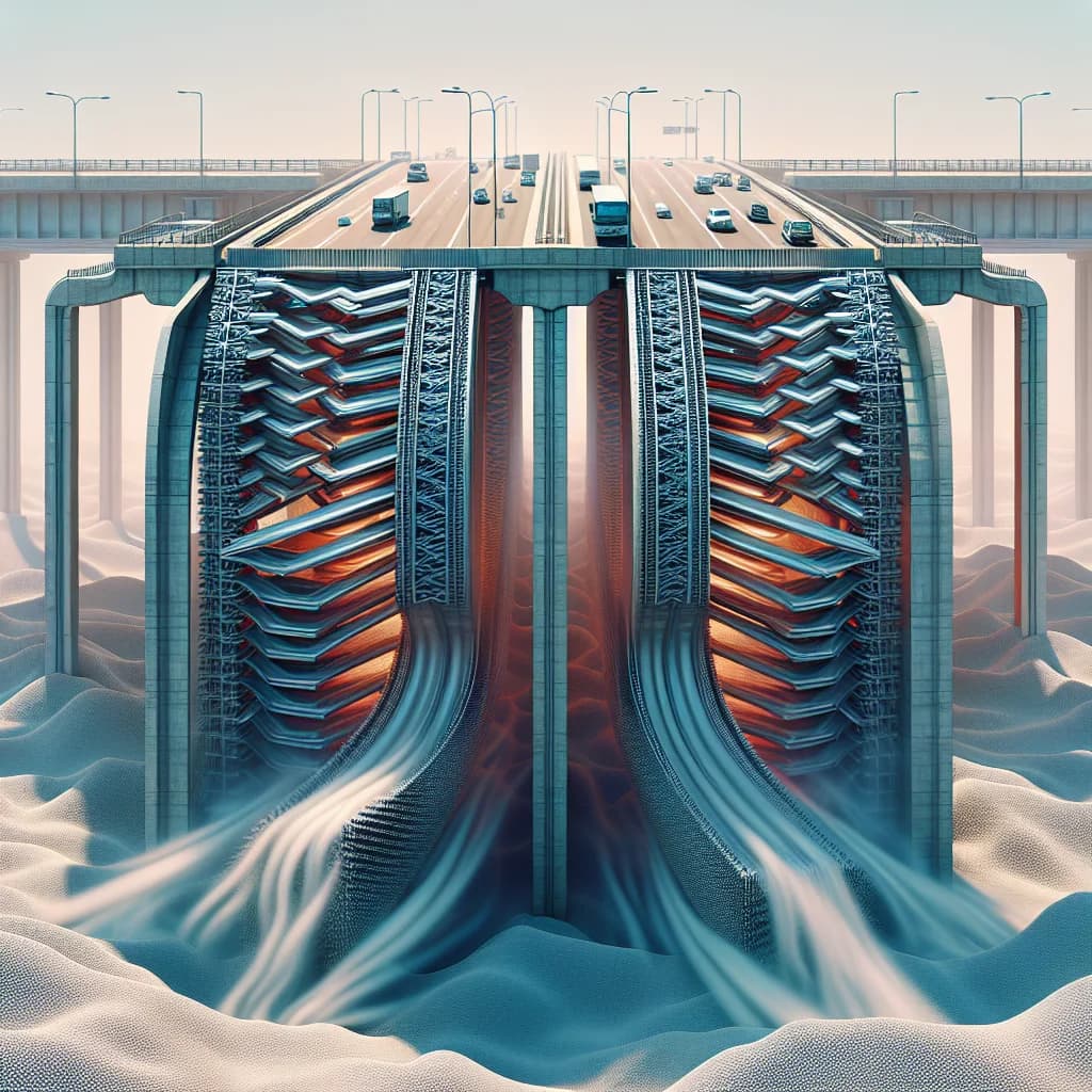 Why do large highway bridges use interlocking metal expansion joints to keep the road from buckling in the heat?