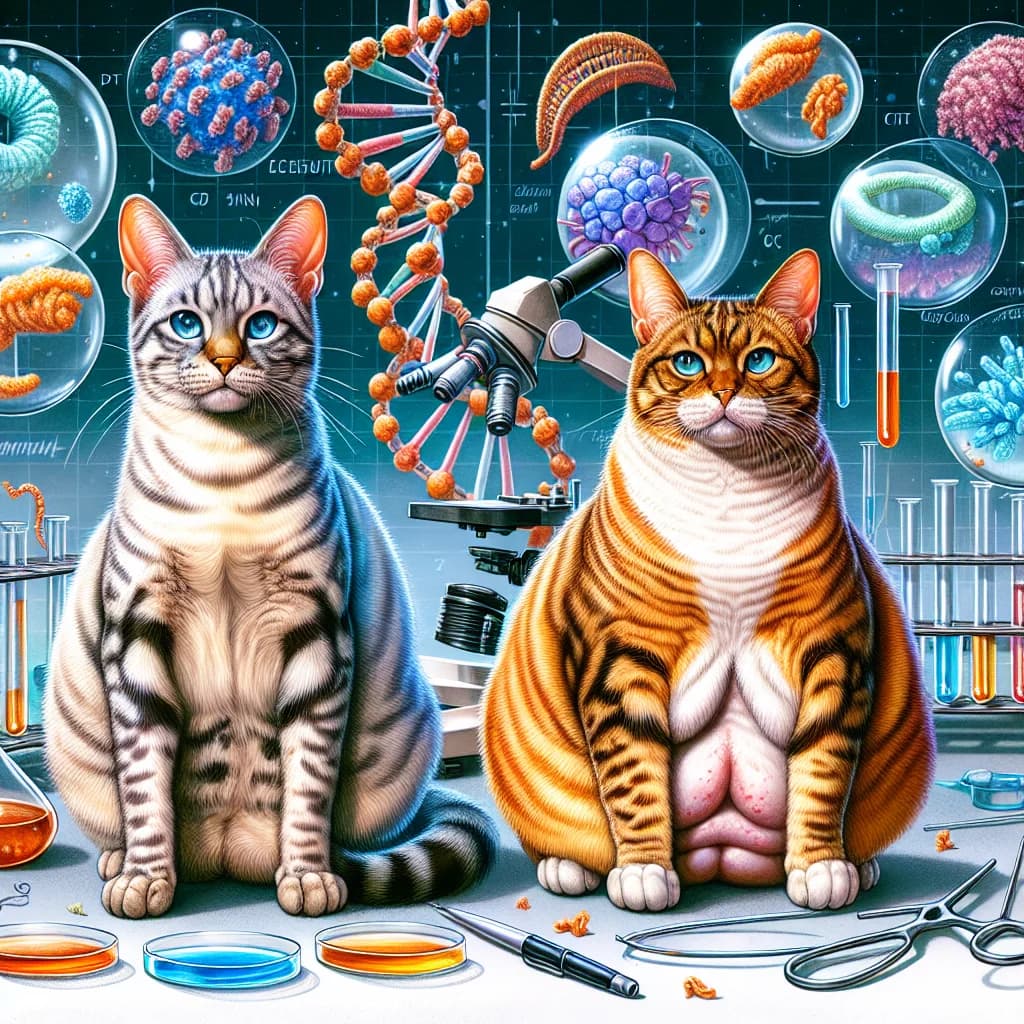 Why do many pet cats have a primordial pouch of loose skin regardless of their body weight?