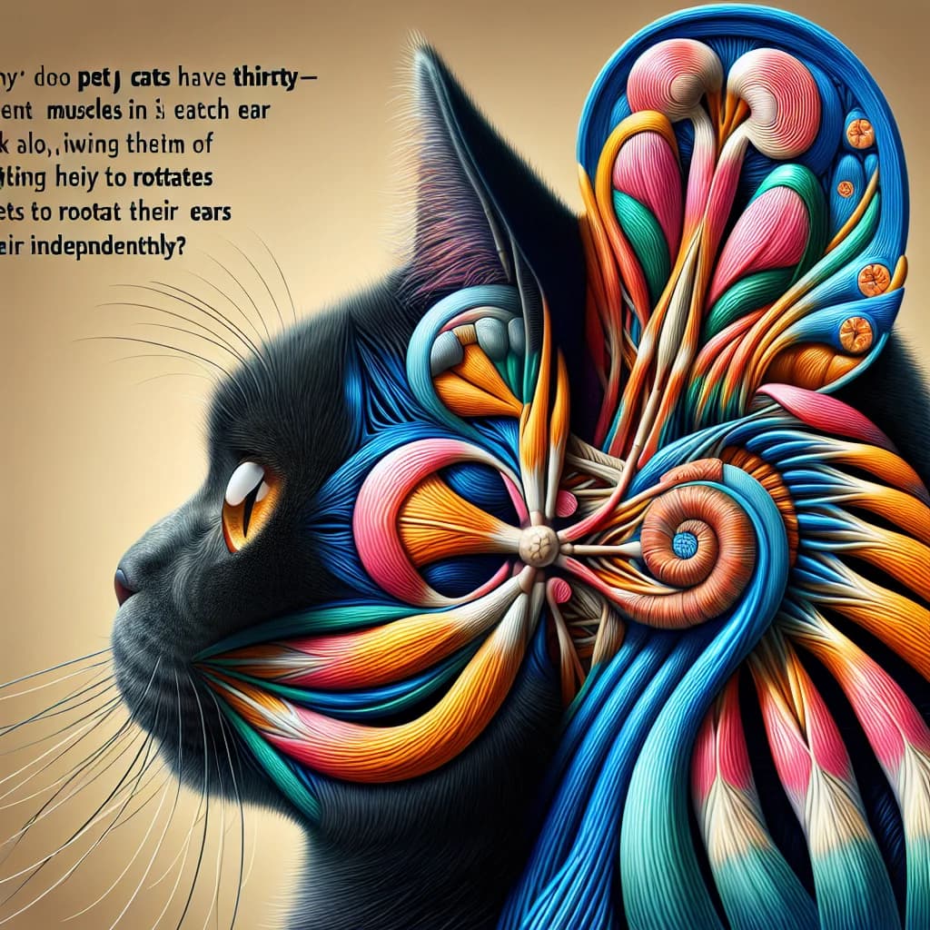 Why do pet cats have thirty-two different muscles in each ear, allowing them to rotate their ears independently?