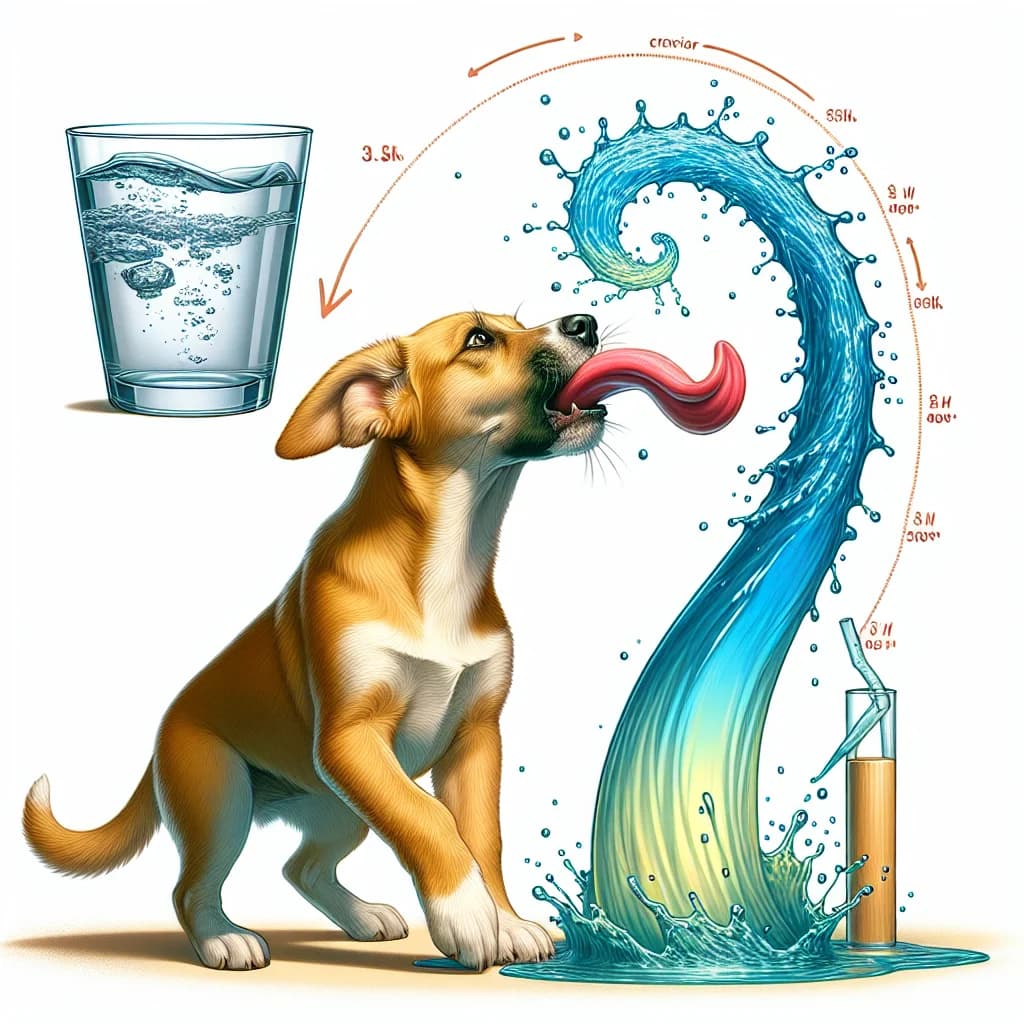 Why do pet dogs curl their tongues backward to pull a column of water into their mouths?