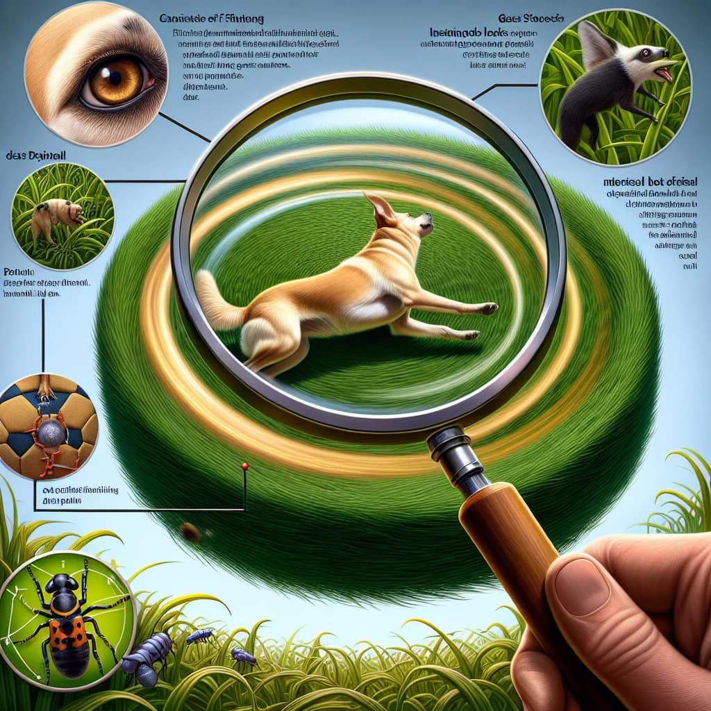 Why do pet dogs instinctively spin in circles to flatten grass and check for pests before lying down?