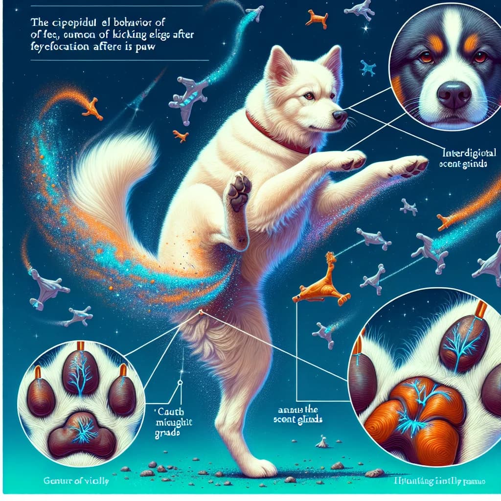 Why do pet dogs kick their legs after pooping to mark territory with interdigital scent glands in their paws?