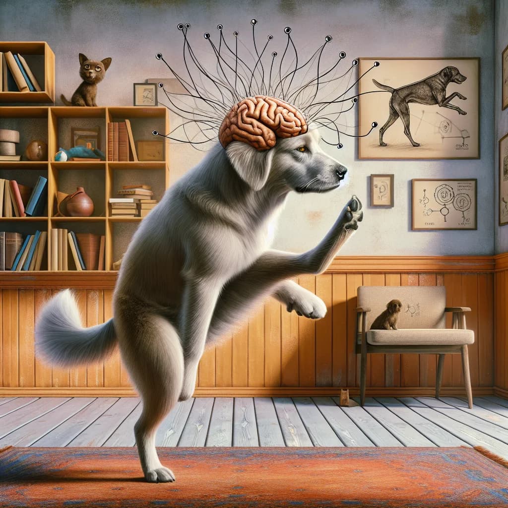 Why do pet dogs possess an involuntary scratch reflex that triggers a kicking motion without signals from the brain?