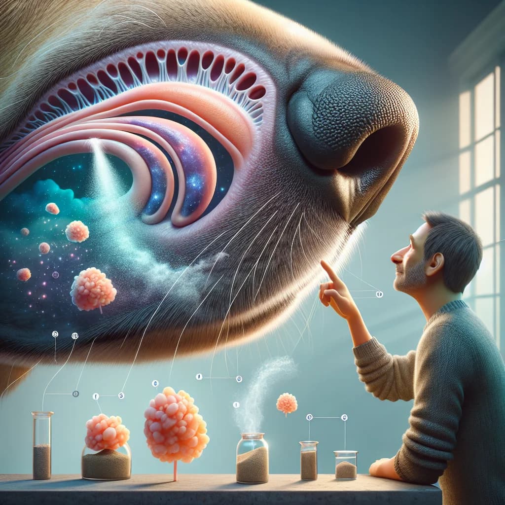 Why do pet dogs possess specialized side slits on their nostrils to exhale without blowing away the scent?