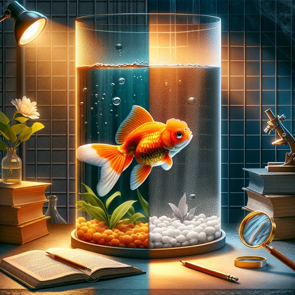 Why do pet goldfish lose their bright orange color and turn white when kept in dark environments?