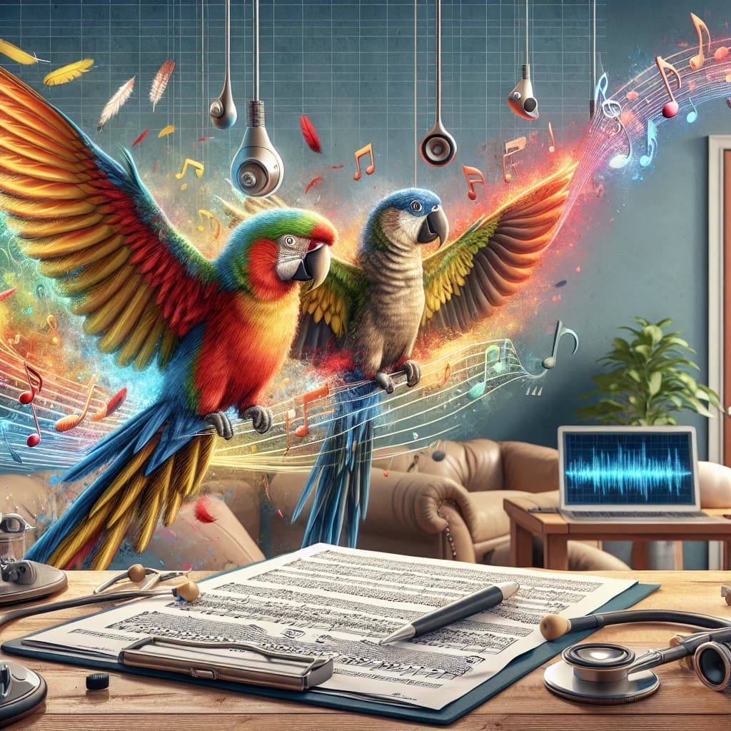 Why do pet parrots possess the rare ability to synchronize their movements to the rhythmic beat of music?
