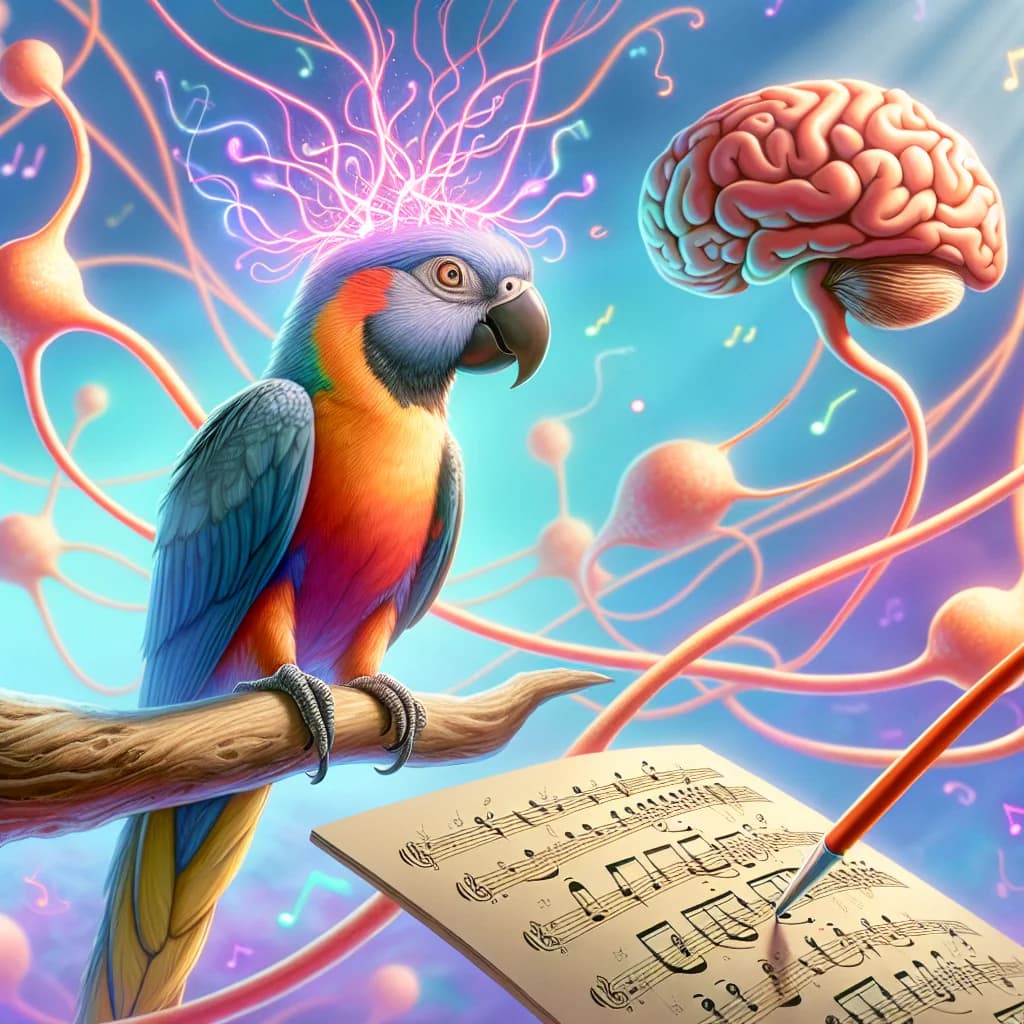 Why do pet parrots possess the specialized brain circuitry required to synchronize their movements to a musical beat?