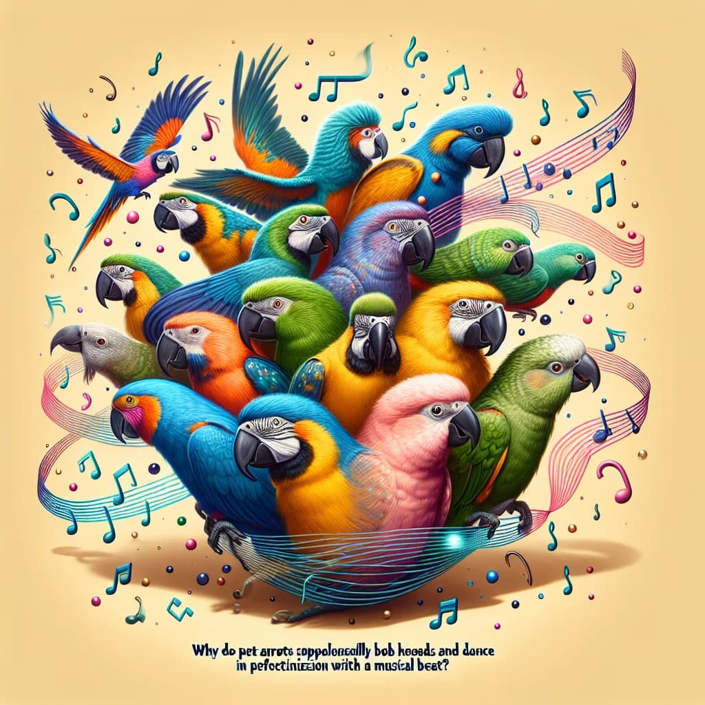 Why do pet parrots spontaneously bob their heads and dance in perfect synchronization with a musical beat?
