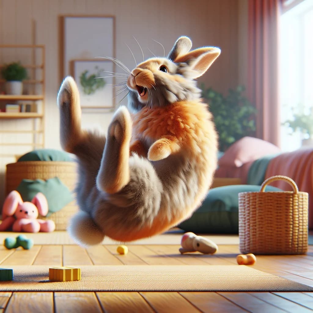Why do pet rabbits perform a sudden midair twist and kick called a binky when they are happy?