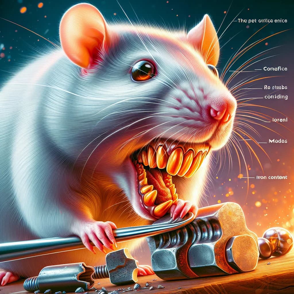 Why do pet rats have orange teeth containing iron to help them chew through wood and metal?