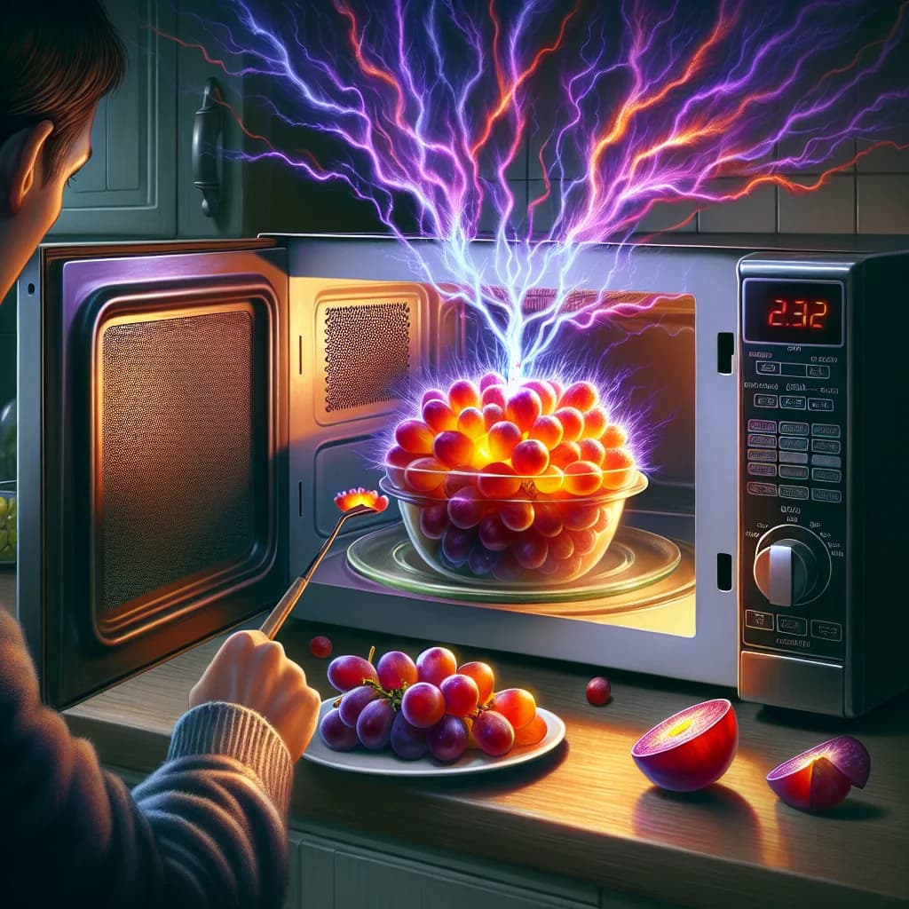 Why do sliced grapes create a dazzling show of glowing plasma when heated inside a standard kitchen microwave?