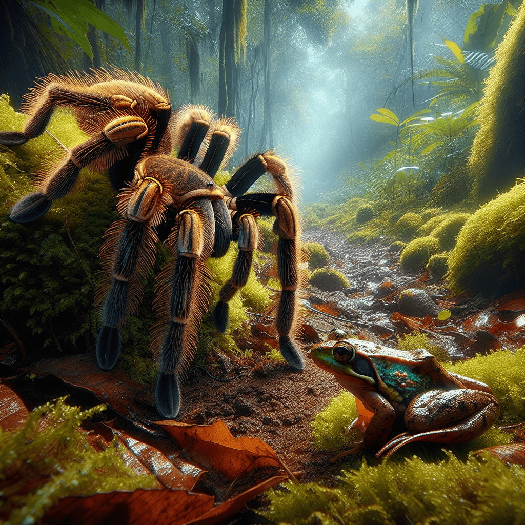 Why do some giant tarantulas keep tiny frogs as pets?