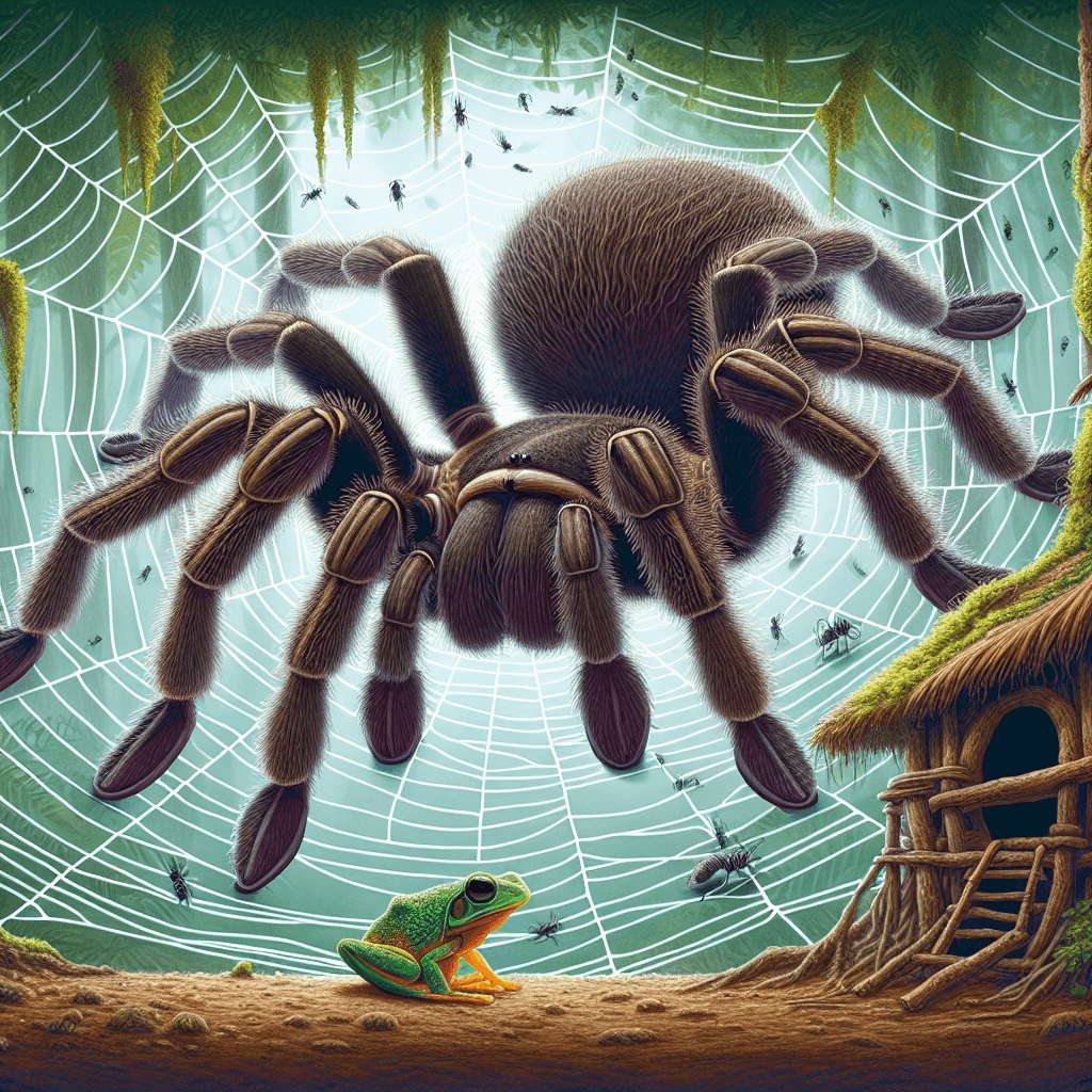Why do some giant tarantulas keep tiny pet frogs to protect their eggs from insects?