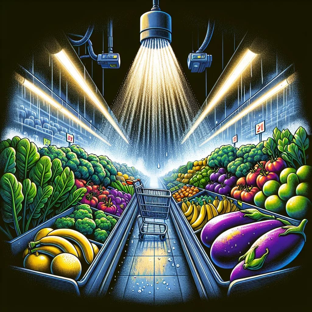 Why do some grocery stores spray their produce with water mist even though it actually makes vegetables rot faster?