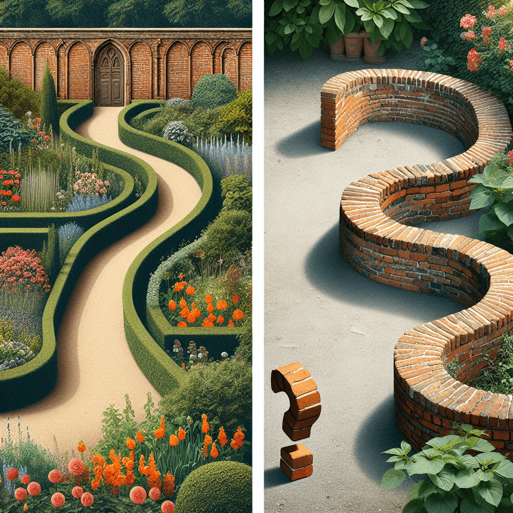 Why do some historic brick garden walls follow a wavy serpentine shape instead of a straight line?