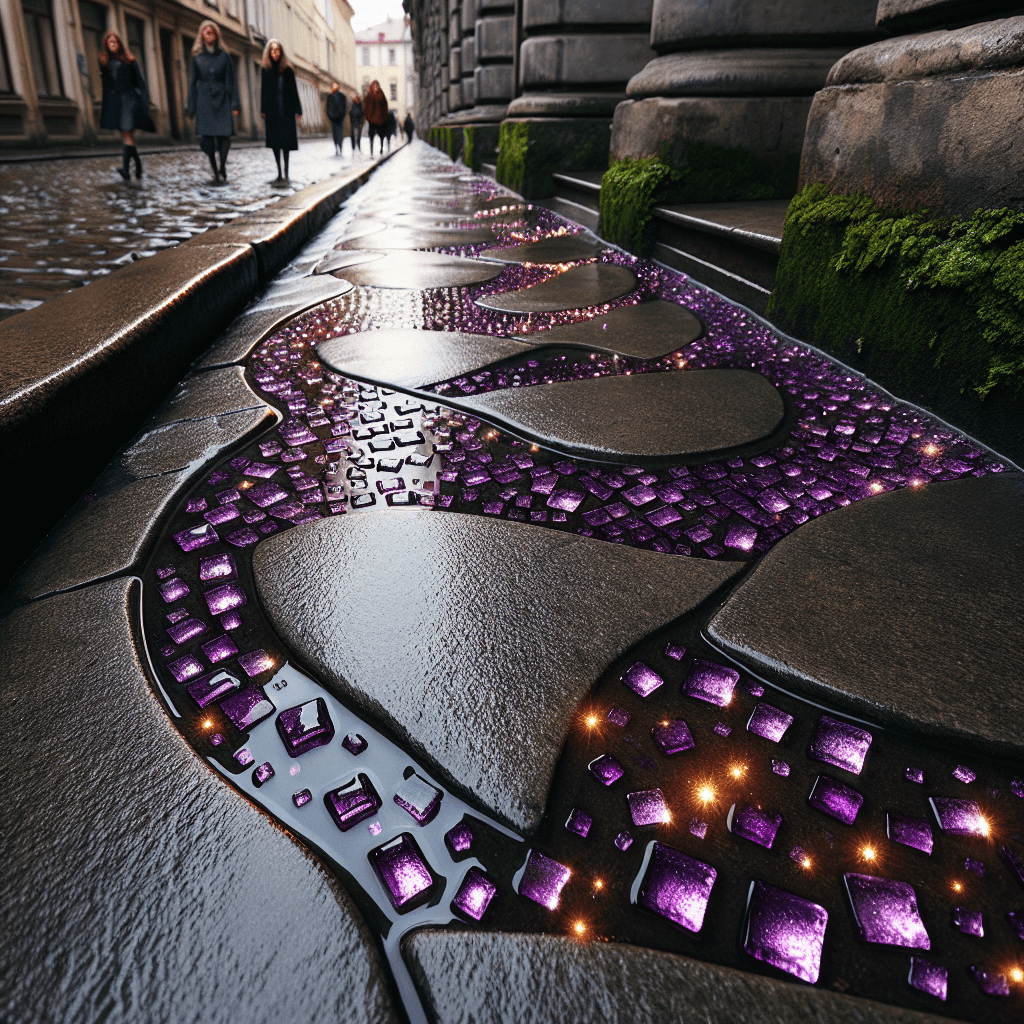 Why do some old city sidewalks have small purple glass squares embedded in the concrete?