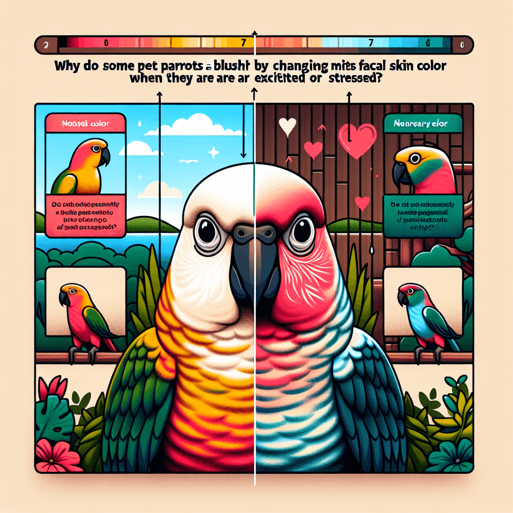 Why do some pet parrots blush by changing their facial skin color when they are excited or stressed?