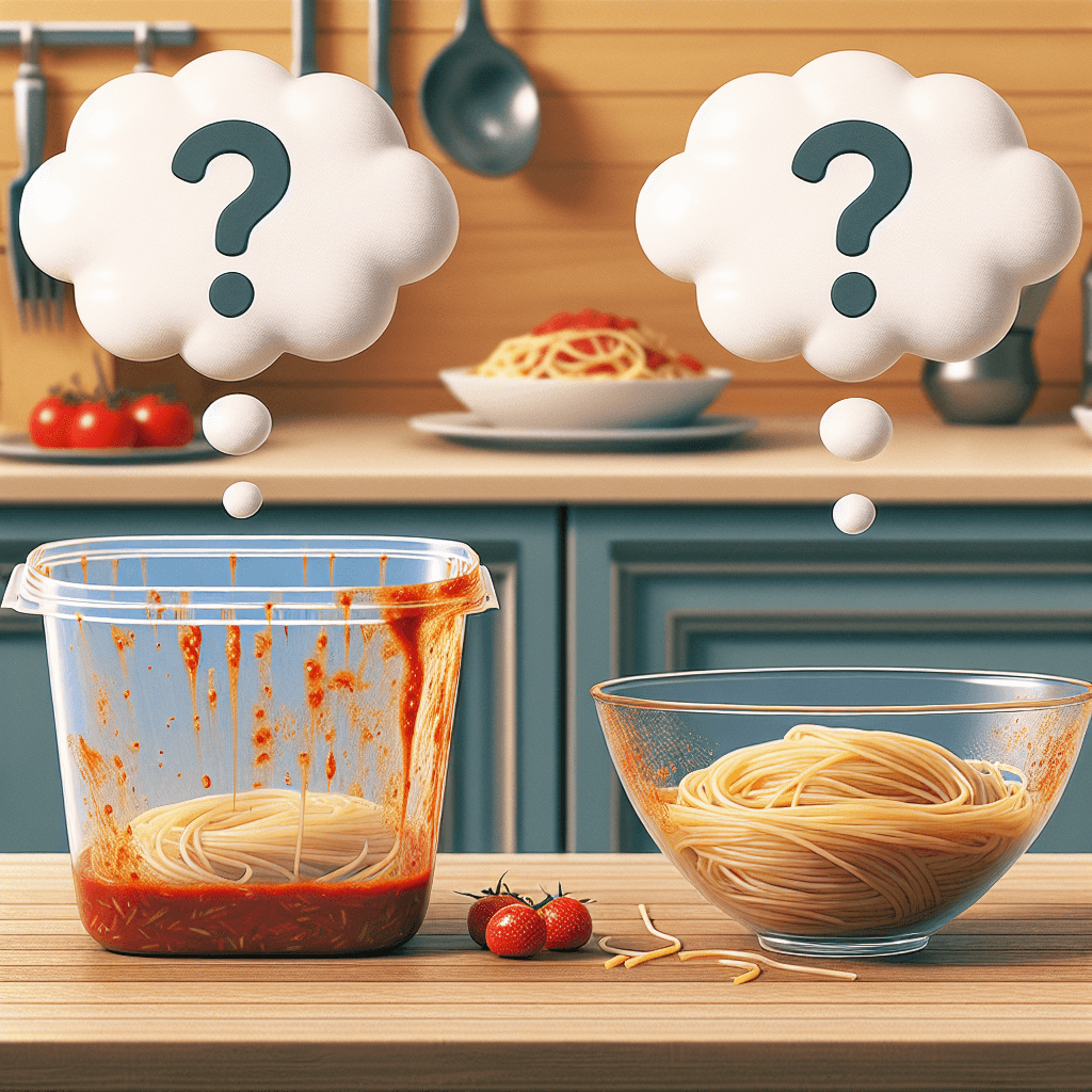 Why do spaghetti stains cling to plastic tubs but not glass bowls?