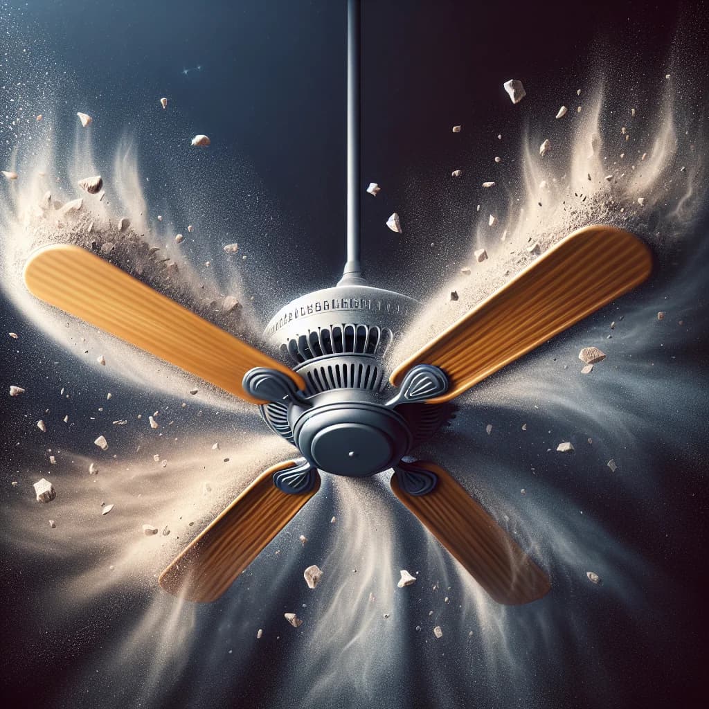 Why do the blades of a spinning ceiling fan still collect dust despite the constant movement through the air?