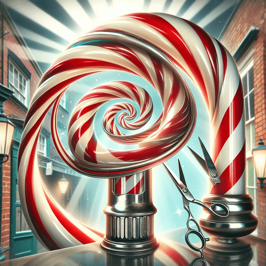 Why do traditional barber poles feature a spiraling pattern of red and white stripes?