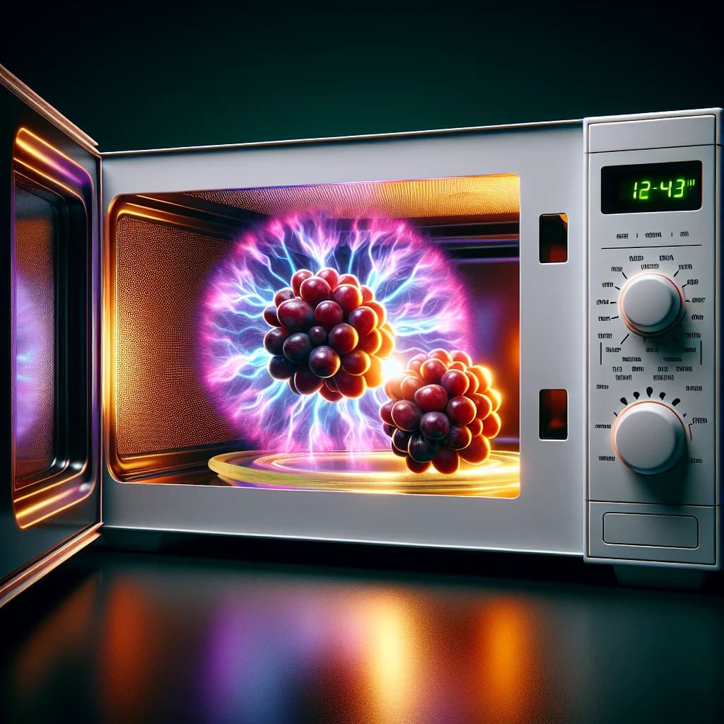 Why do two touching grapes produce a ball of glowing plasma inside a kitchen microwave?