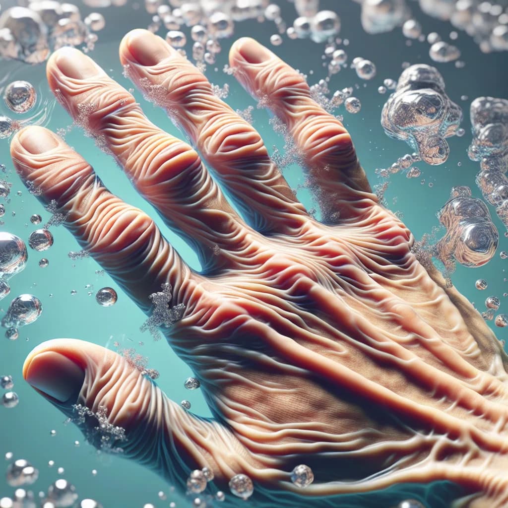 Why do your fingers wrinkle in the bath to act as natural treads for better underwater grip?