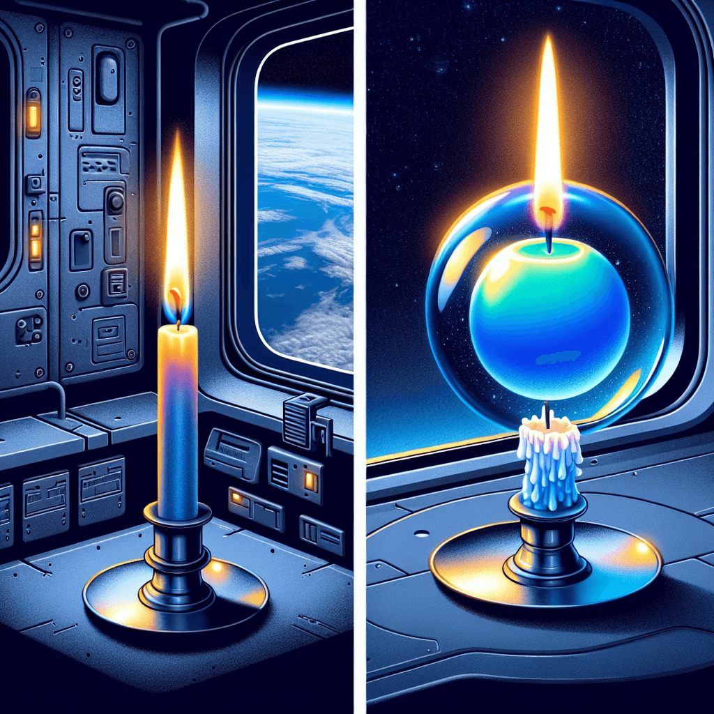 Why does a candle flame become a perfect blue sphere when burning in microgravity