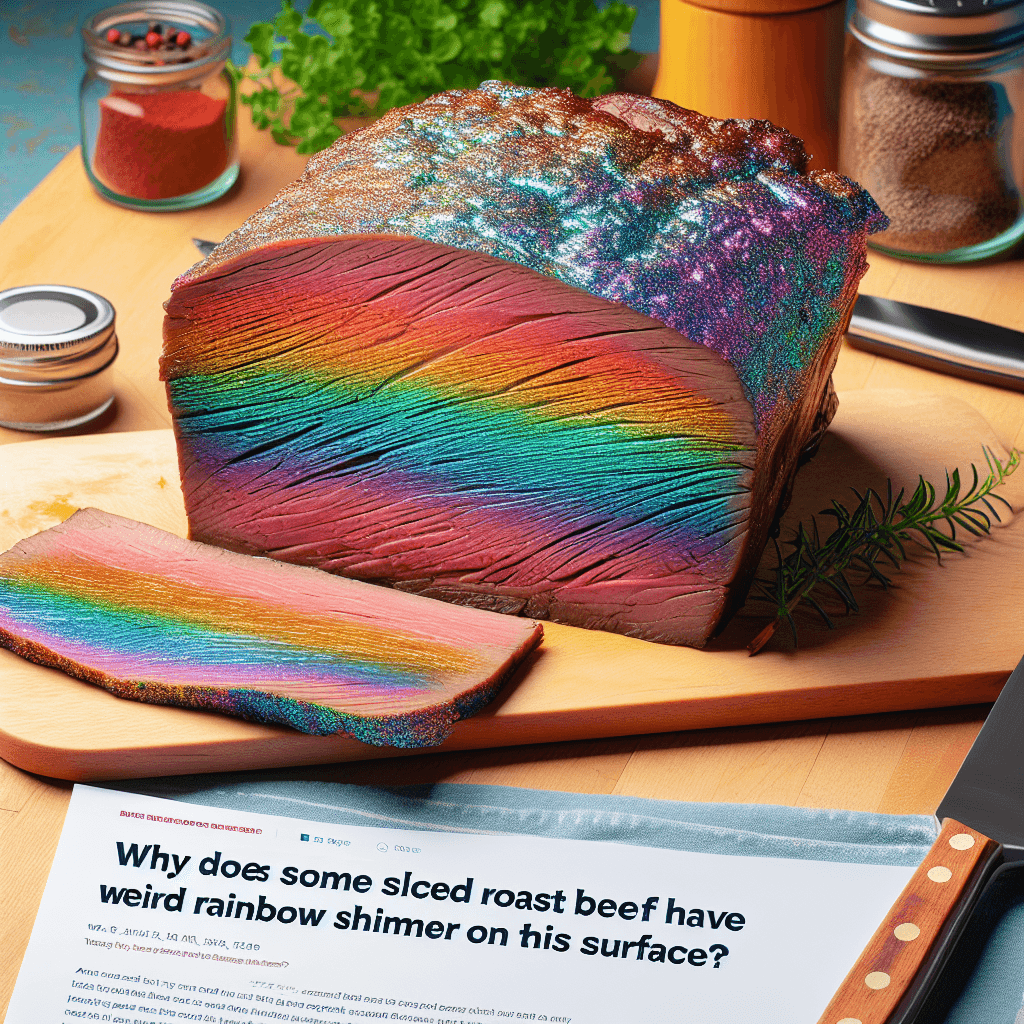 Why does some sliced roast beef have a weird rainbow shimmer on its surface?