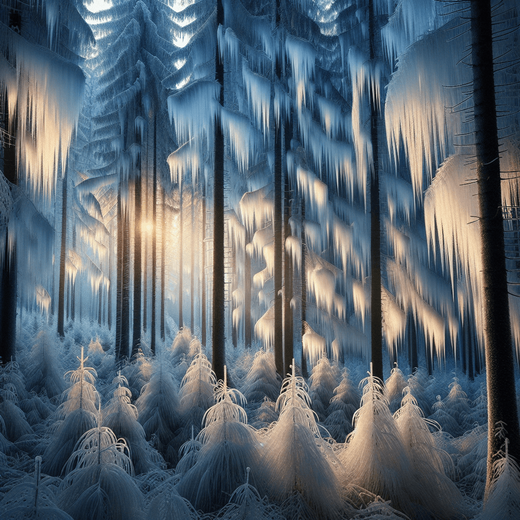 Why does some wood in the forest grow long, silky hair made of ice?