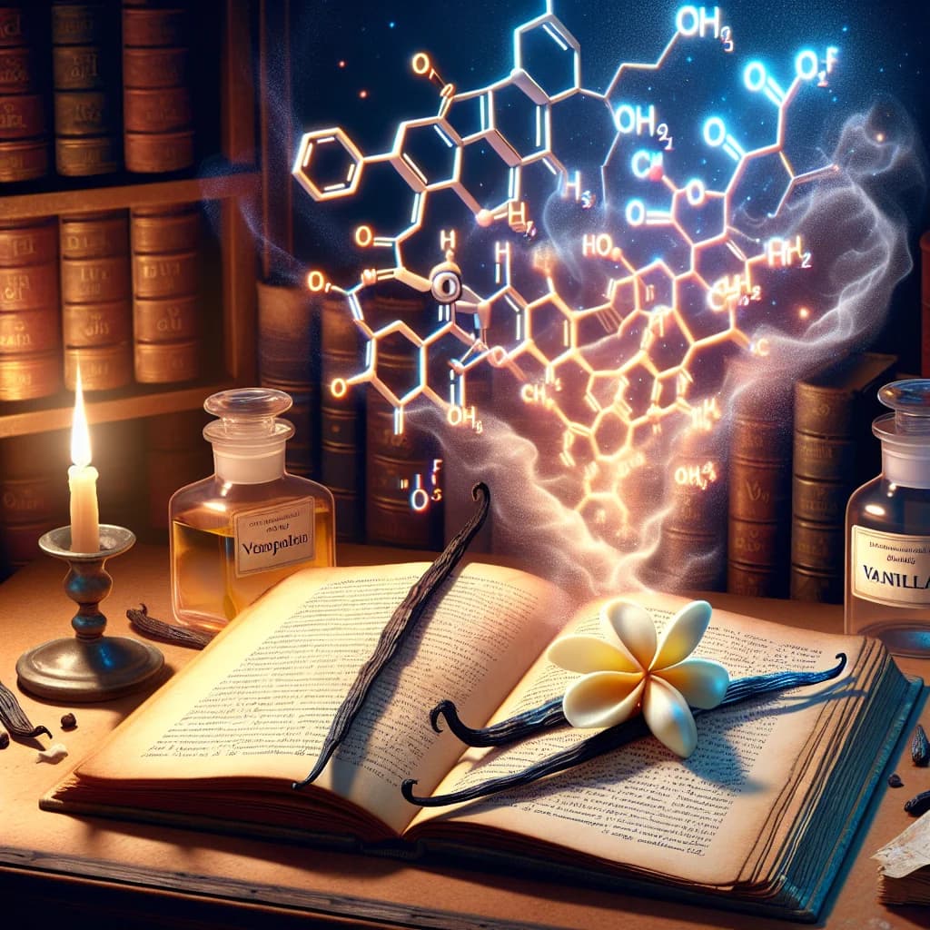 Why does the chemical breakdown of paper in old books produce the same molecular scent as vanilla?