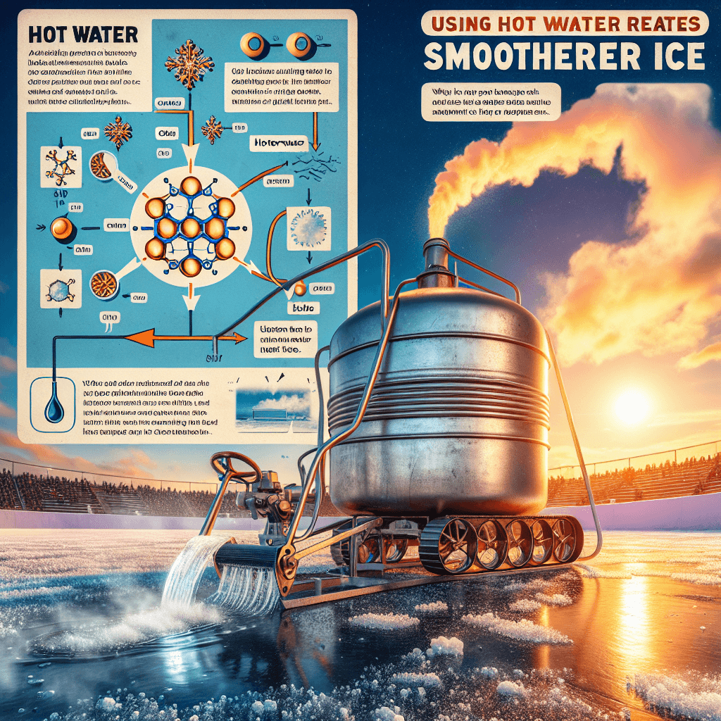 Why is hot water used to create a smoother sheet of ice on skating rinks?