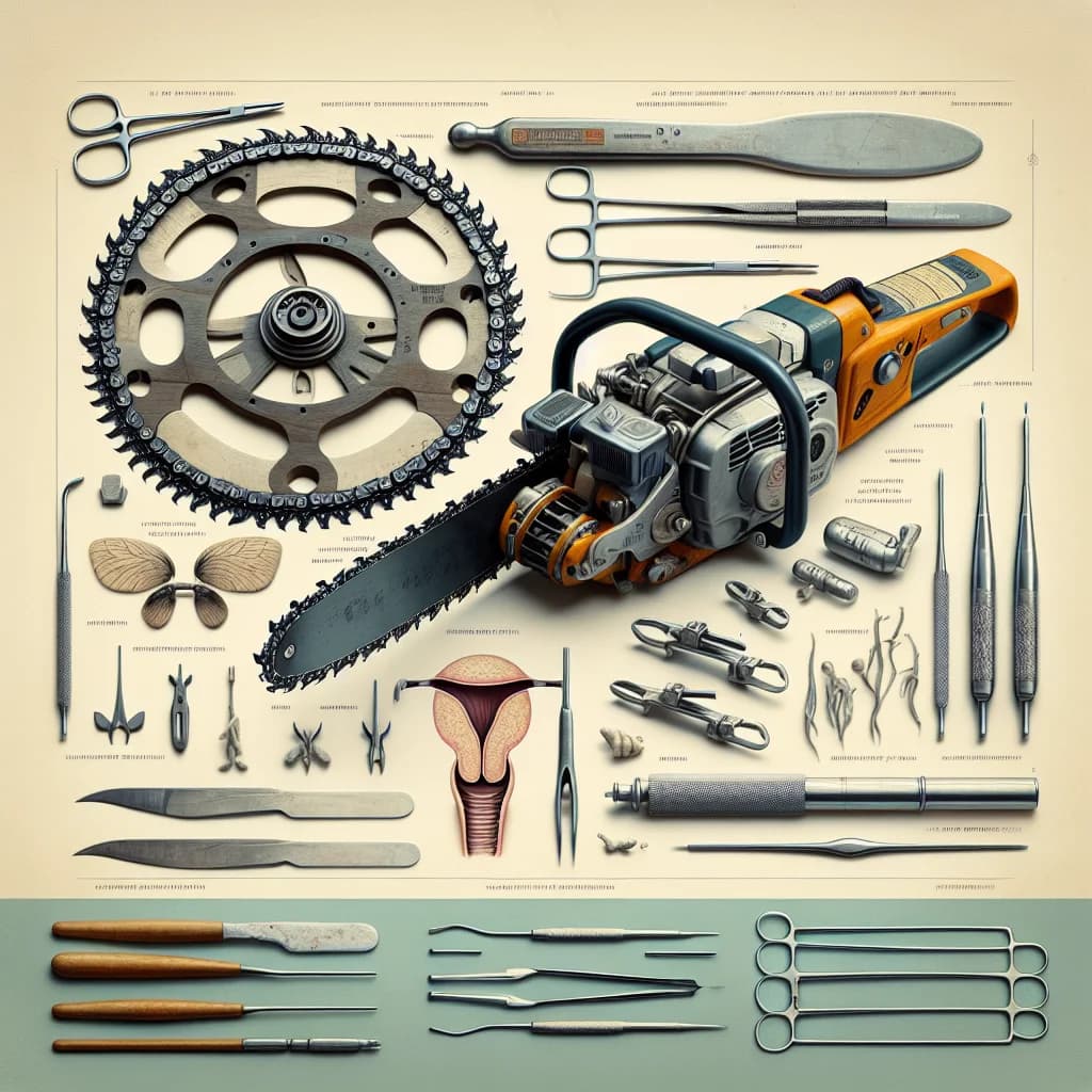 Why was the chainsaw originally invented as a surgical tool to assist doctors in difficult human childbirths?