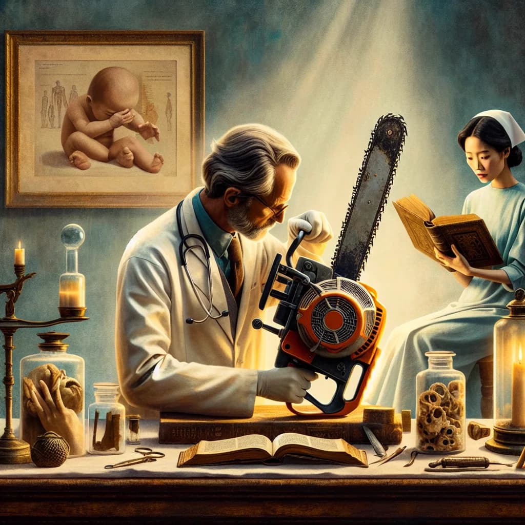 Why was the first chainsaw originally invented as a surgical tool to assist doctors with difficult childbirths?